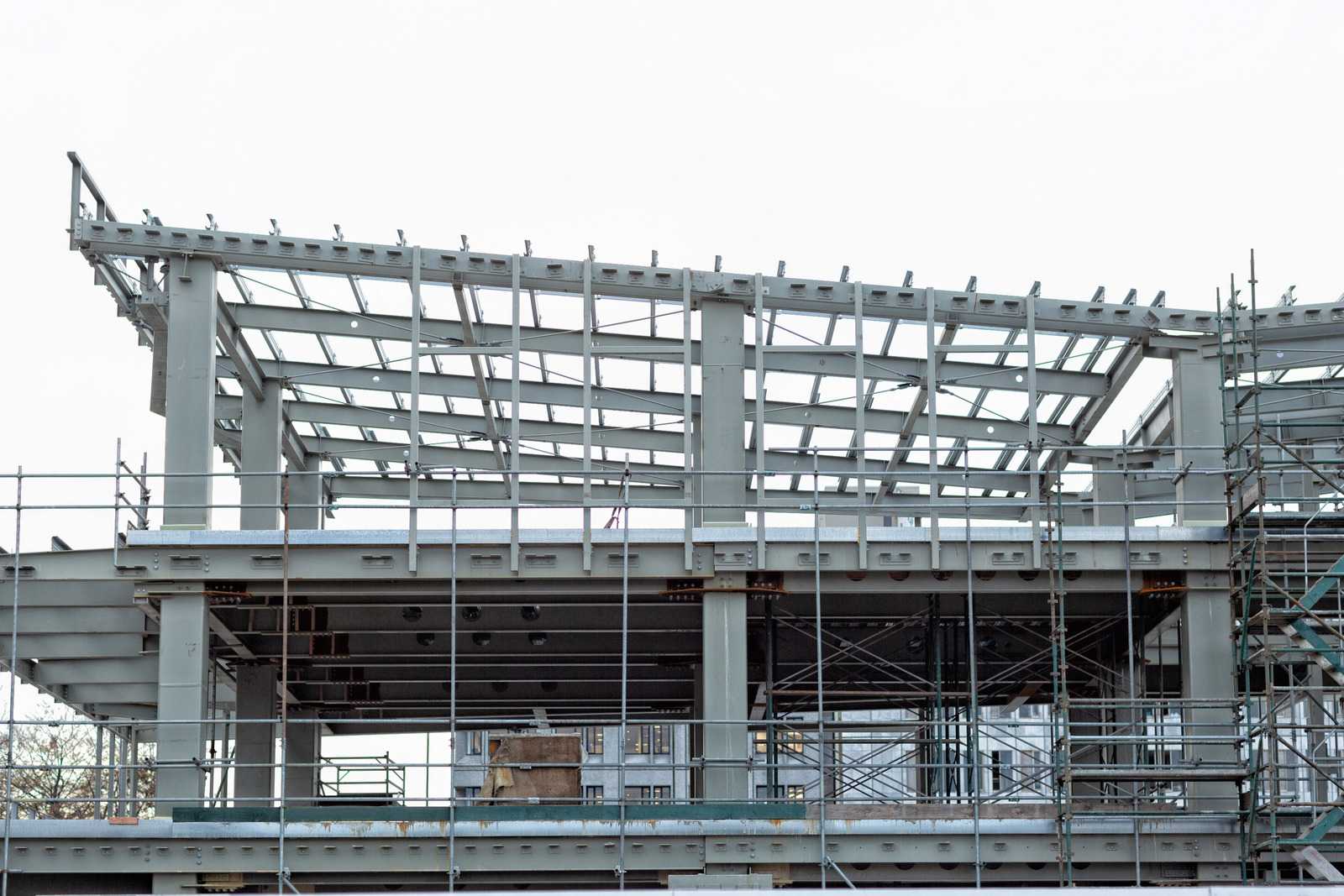 View of commercial building construction site, with steel girders in place, during the reconstruction period after the Christchurch earthwake in 2011View of commercial building construction site, with steel girders in place, during the reconstruction period after the Christchurch earthquake in 2011